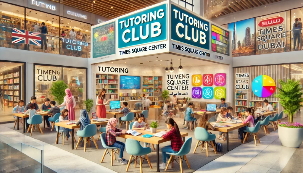 Tutoring Club at Times Square Center, Dubai - students and tutors in a welcoming, professional learning environment with books, laptops, and educational Decor