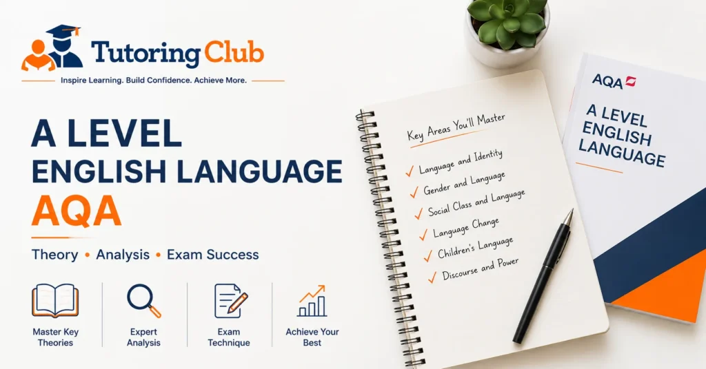Student studying A Level English Language AQA at Tutoring Club Dubai with personalised tutoring, language analysis, revision support and exam preparation.