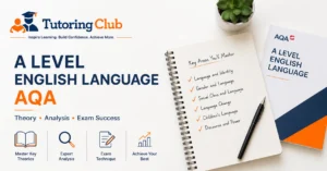 Student studying A Level English Language AQA at Tutoring Club Dubai with personalised tutoring, language analysis, revision support and exam preparation.